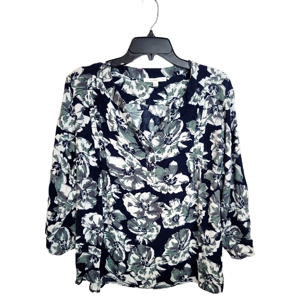 Fun2Fun Black Floral Print V-Neck 3/4 Sleeve Casual Top Women's Plus Size 2X